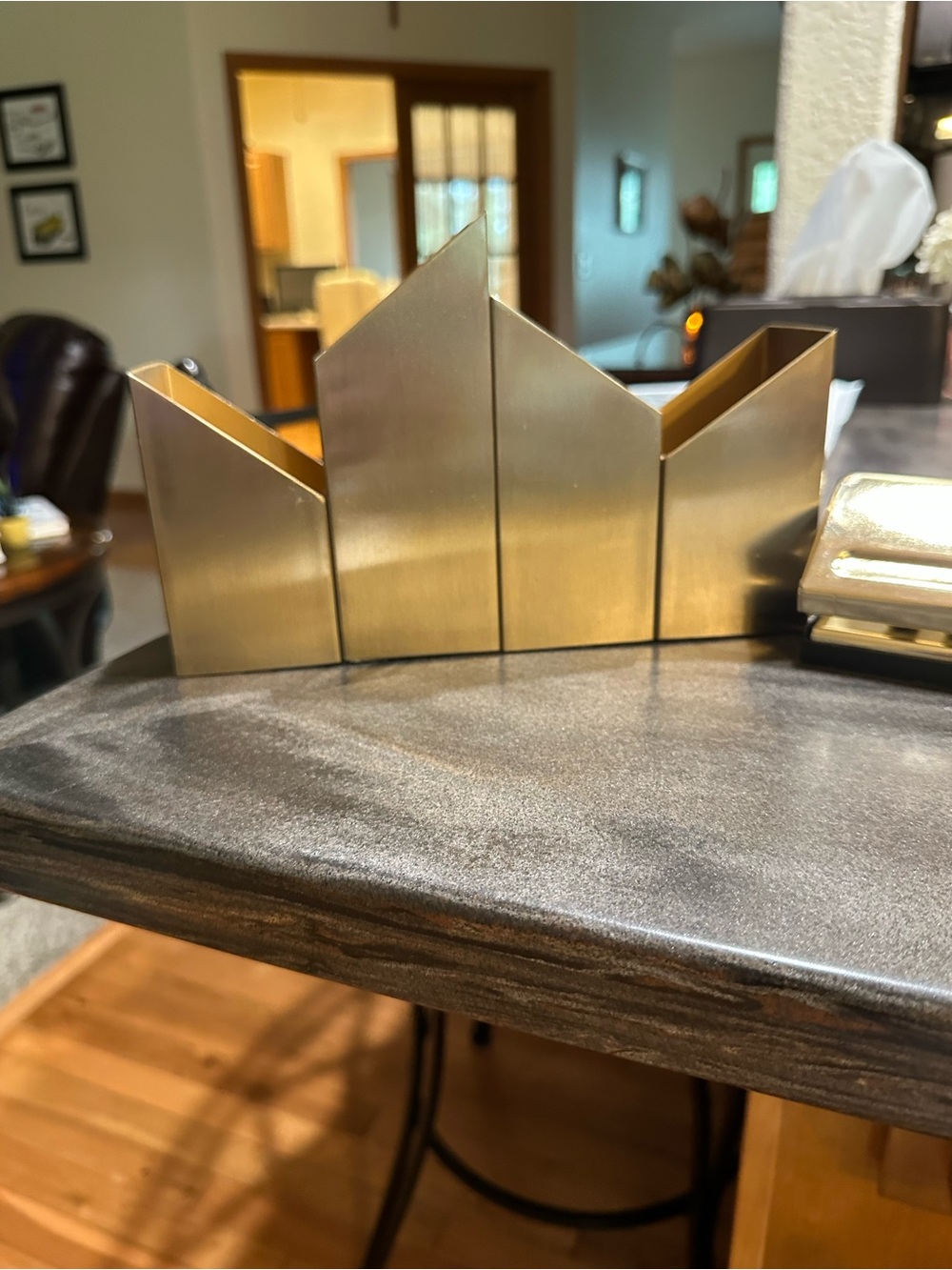 Vintage-Style Gold Metal Geometric Desktop Organizer